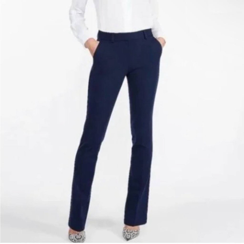 Express Columnist Boot Mid-Rise Pants in Navy Blue